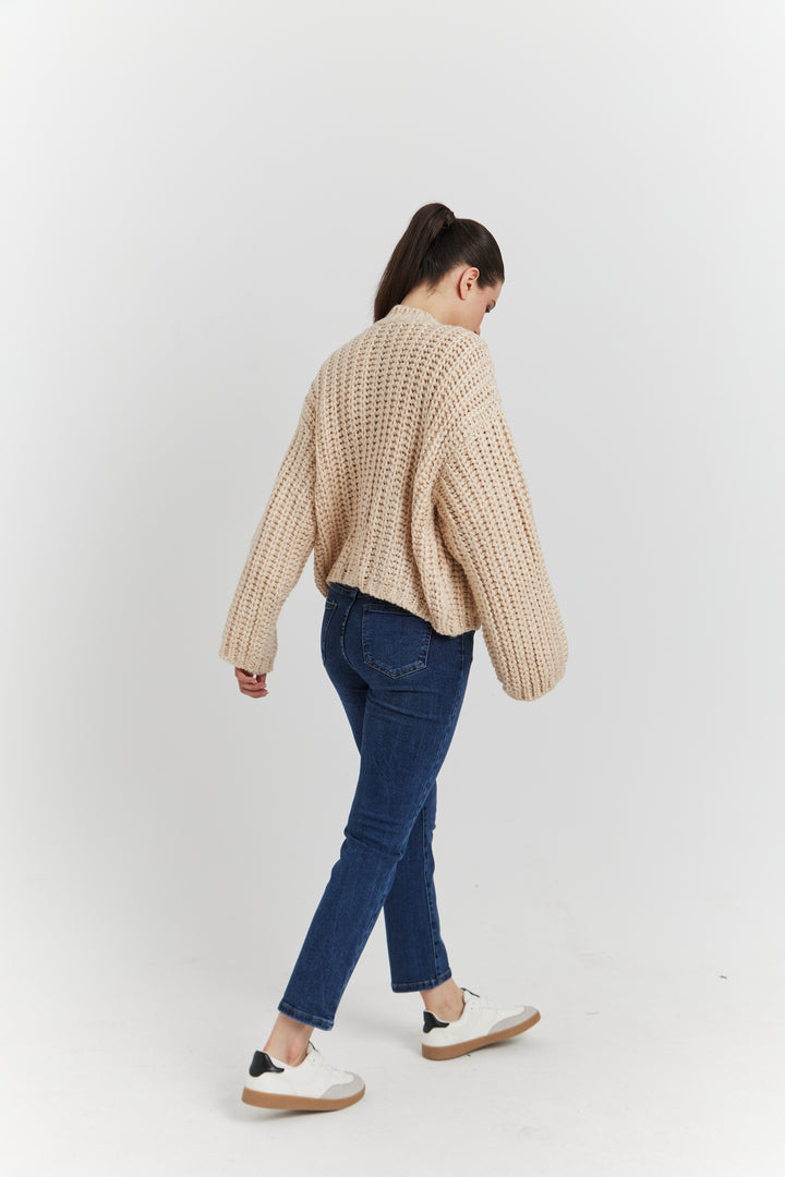 GILET GROSSE MAILLE MANCHES LONGUES KAIREN ECRU