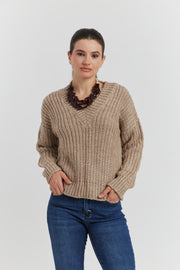 PULL GROSSE MAILLE V CYNEA TAUPE
