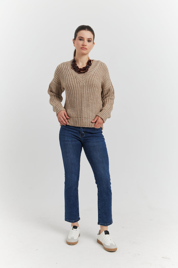 PULL GROSSE MAILLE V CYNEA TAUPE