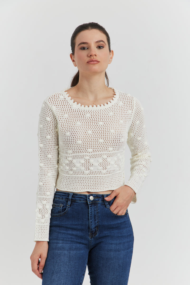 PULL COURT FACON CROCHET FANTAISIE AMYRIA ECRU