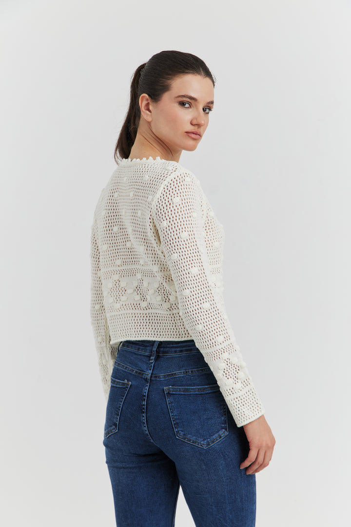 PULL COURT FACON CROCHET FANTAISIE AMYRIA ECRU