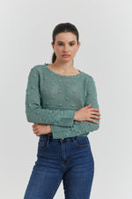 Charger le modèle 3D dans le visionneur de galerie, PULL FACON CROCHET FANTAISIE AMYRIA VERT CELADON

