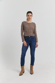 PULL FACON CROCHET FANTAISIE AMYRIA TAUPE