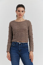 Charger le modèle 3D dans le visionneur de galerie, PULL FACON CROCHET FANTAISIE AMYRIA TAUPE