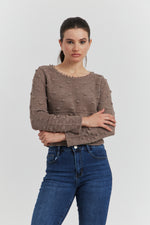 Charger le modèle 3D dans le visionneur de galerie, PULL FACON CROCHET FANTAISIE AMYRIA TAUPE