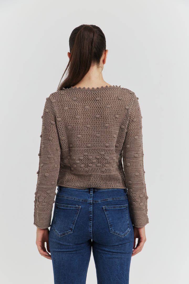 PULL FACON CROCHET FANTAISIE AMYRIA TAUPE