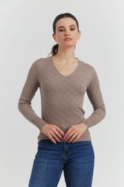 PULL V FANTAISIE AJOURE LYRIA TAUPE