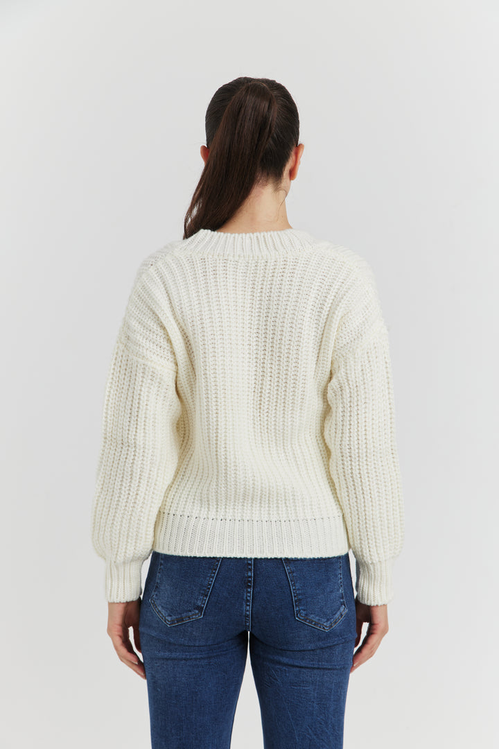 PULL GROSSE MAILLE V CYNEA ECRU