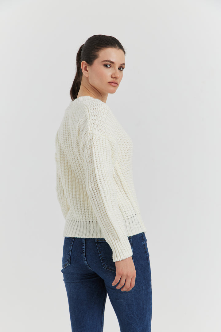 PULL GROSSE MAILLE V CYNEA ECRU