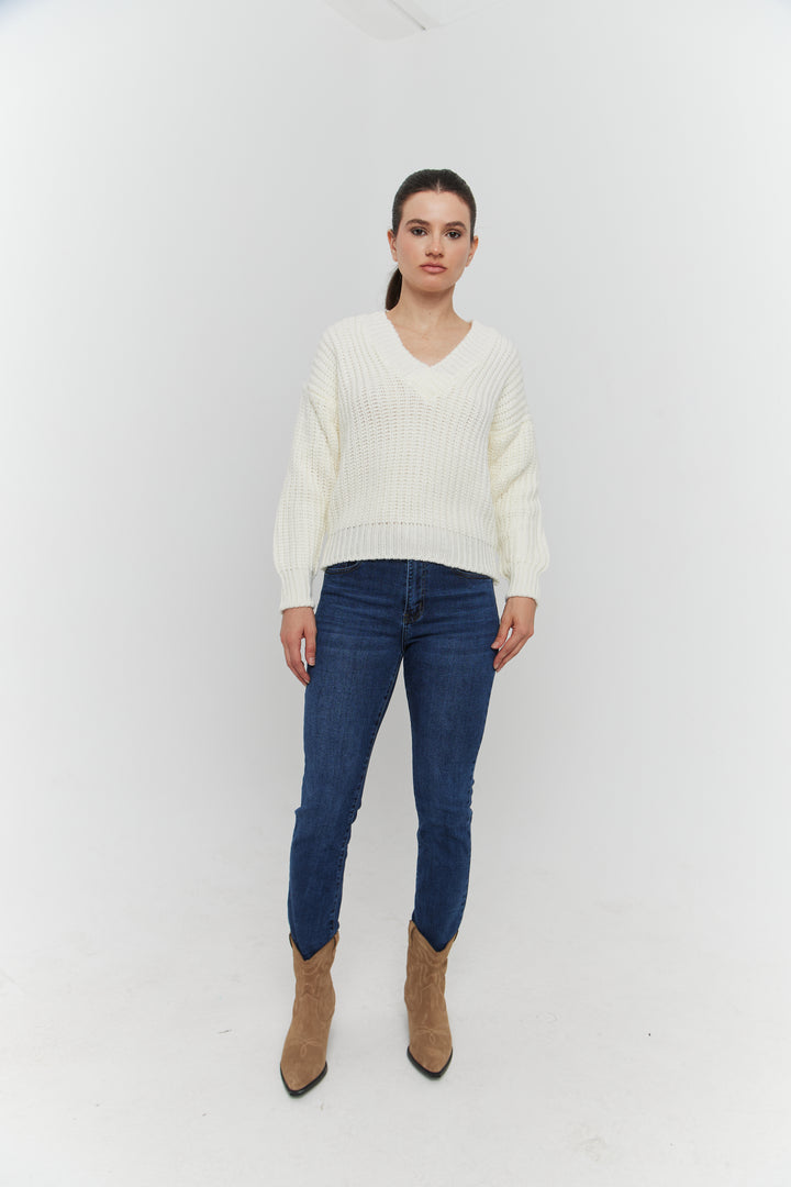 PULL GROSSE MAILLE V CYNEA ECRU