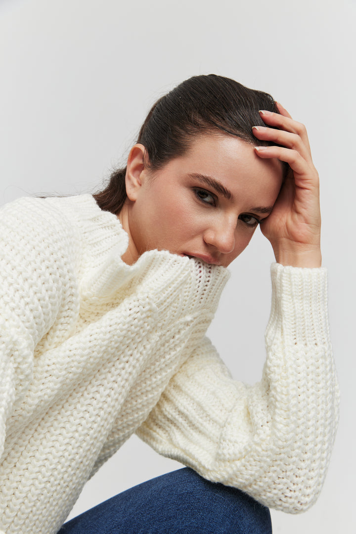 PULL GROSSE MAILLE V CYNEA ECRU