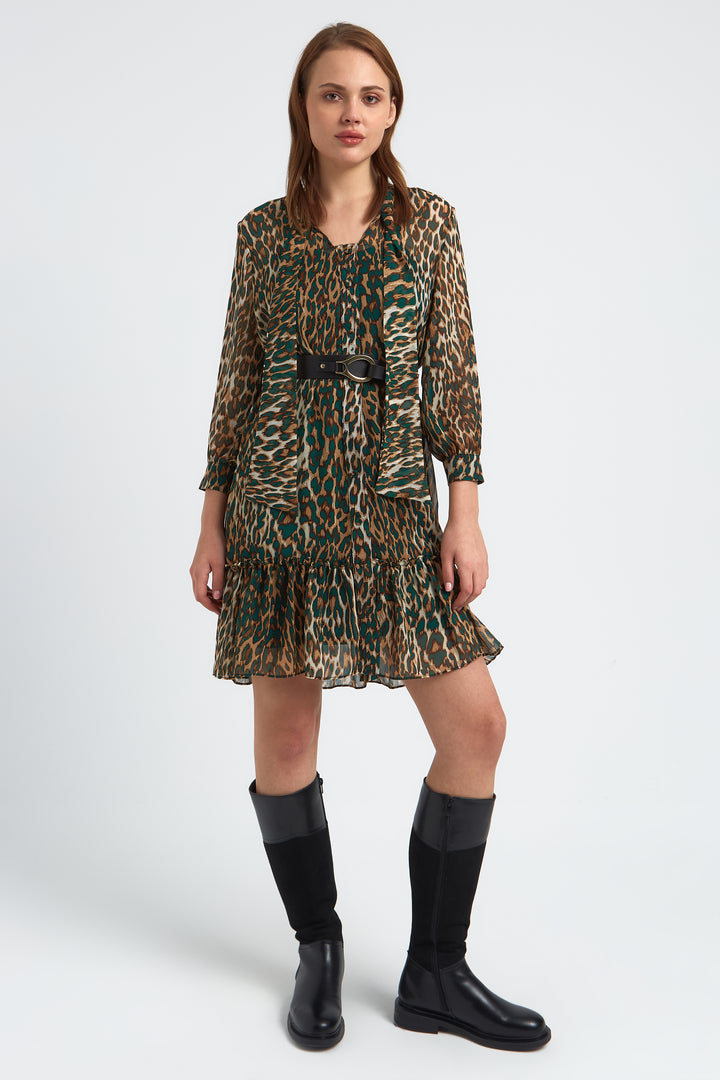 ROBE IMPRIME LEOPARD CORALIE DETAILS VERT