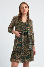 Charger le modèle 3D dans le visionneur de galerie, ROBE IMPRIME LEOPARD CORALIE DETAILS VERT

