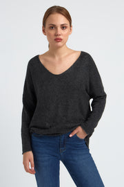 PULL LEGER FEMME V MELANGE DE LAINE CLAUDIA NOIR