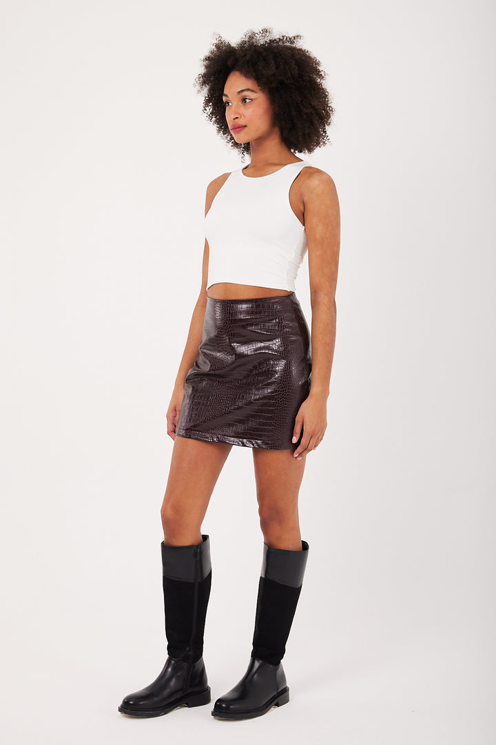 MINI JUPE EFFET CROCO EN PVC CRAQUOLE BORDEAUX